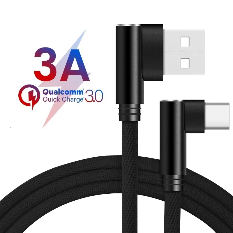 3A USB Type C 90 градусов кабель для Samsung Galaxy S10 S9 Plus Xiaomi Mi 8 6 MAX 3 LG передачи данных быстрой