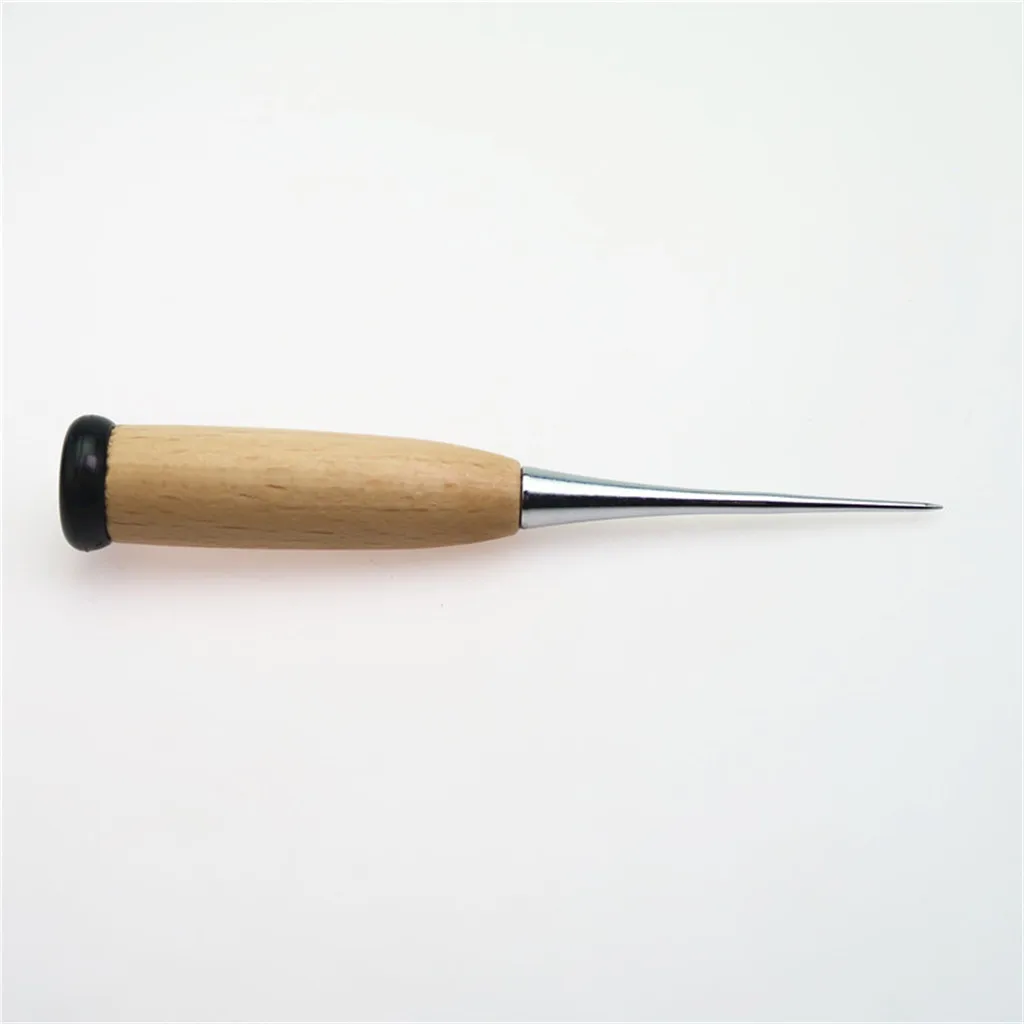 fityle 2Pcs Wooden Handle Leather Craft Awl Sewing Punching Hole Pin Stitching Tool