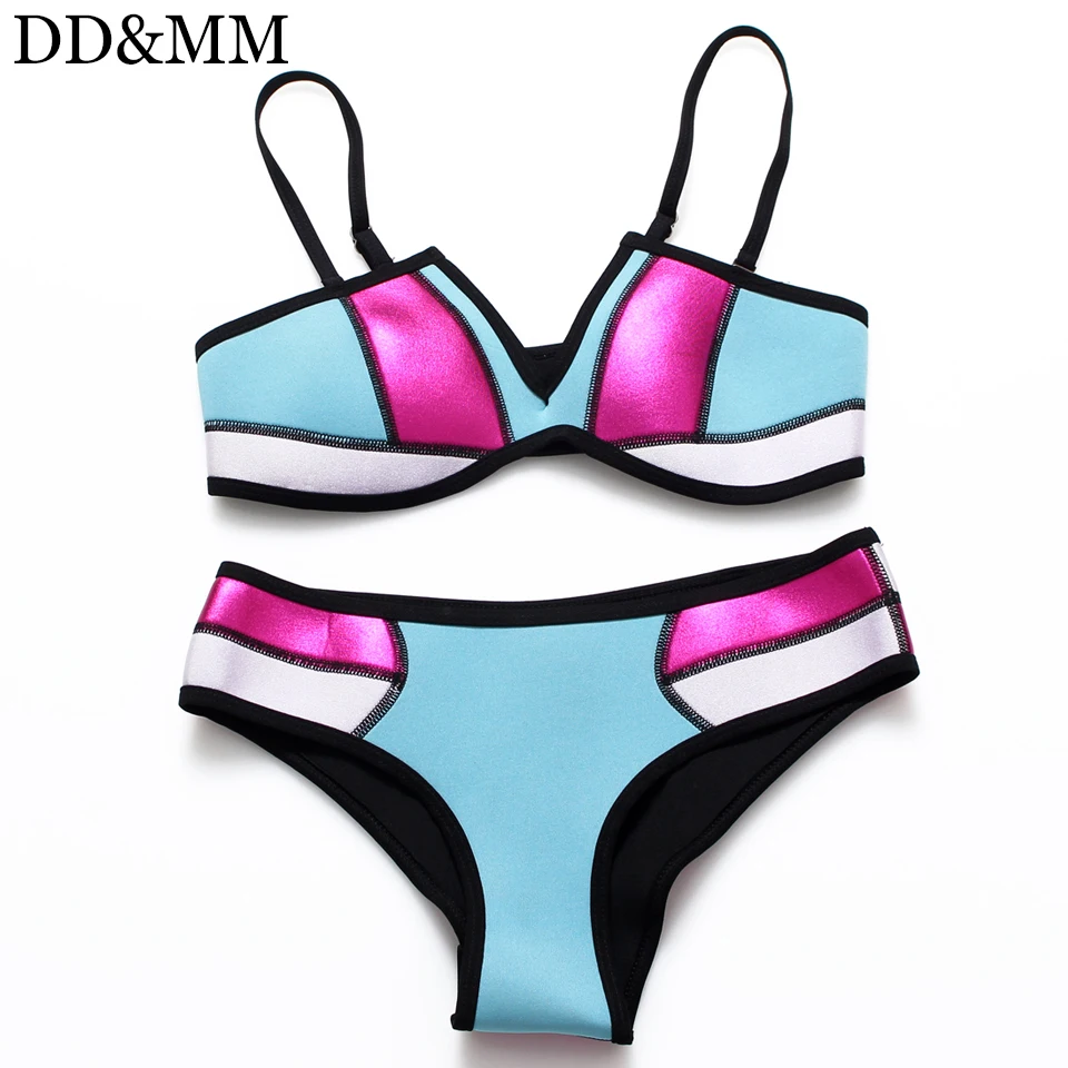Ddandmm 2017 Sexy Patchwork Bikini Set Waterproof Swimsuit Strapless Bikinis Bathing Suit Women