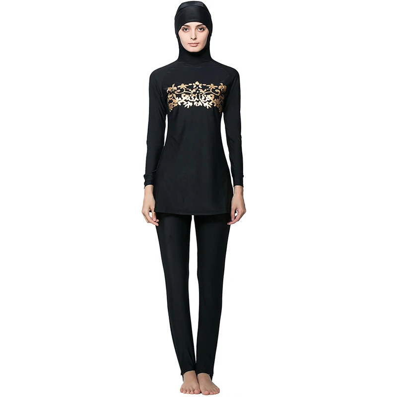 

2018 Modest Full Cover Muslim Swimwear Plus Size Female Swimsuit Beach Bathing Suit Burkinis for Muslim Girls Sequins printing