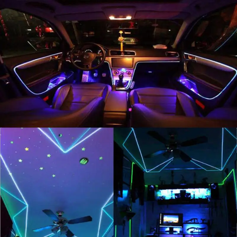 

10M EL Led Flexible Soft Tube Wire Neon Glow Car Rope Strip Light Xmas Decor 20-220V EL Light Car Interior Mouldings