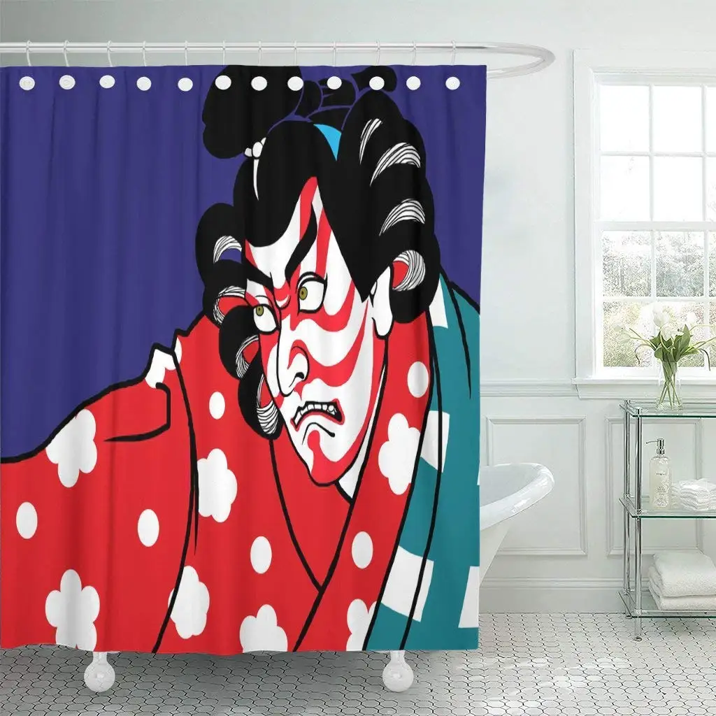 

Shower Curtain with Hooks Kabuki Japanese Mask Activity Actor Asia Asian Cartoon Character Decorative Bathroom