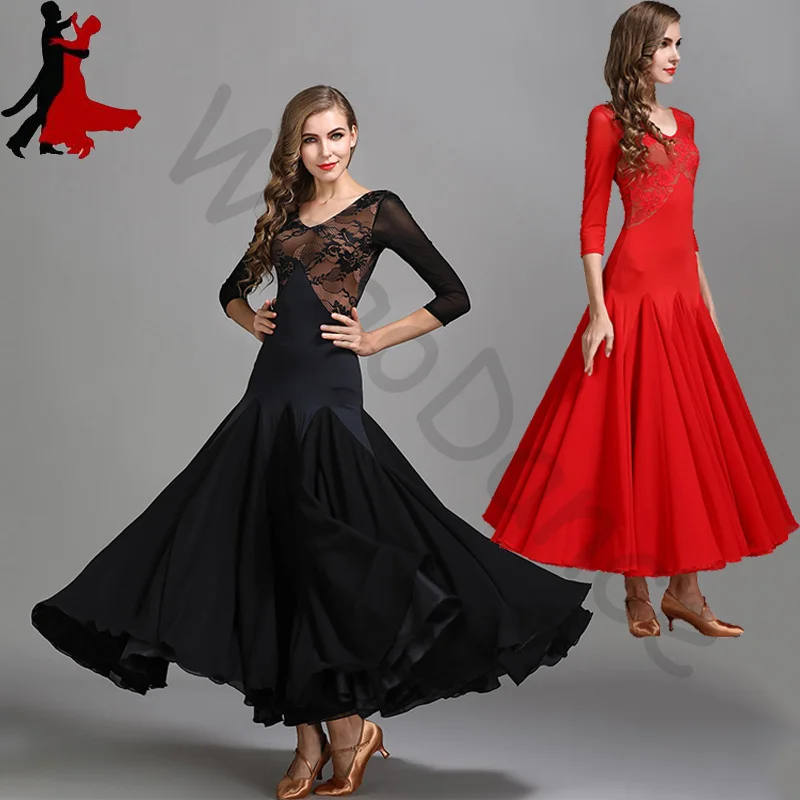 modern dance lace chiffon dress ballroom dance waltz practice costume