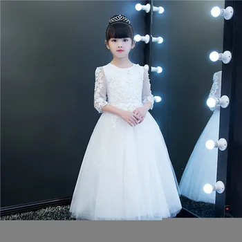 

Elegant 2020 Autumn Half Sleeve Beading Girl Birthday Holiday Evening Party Show Gown Cute Flower Dress Teens Host Pageant Dress