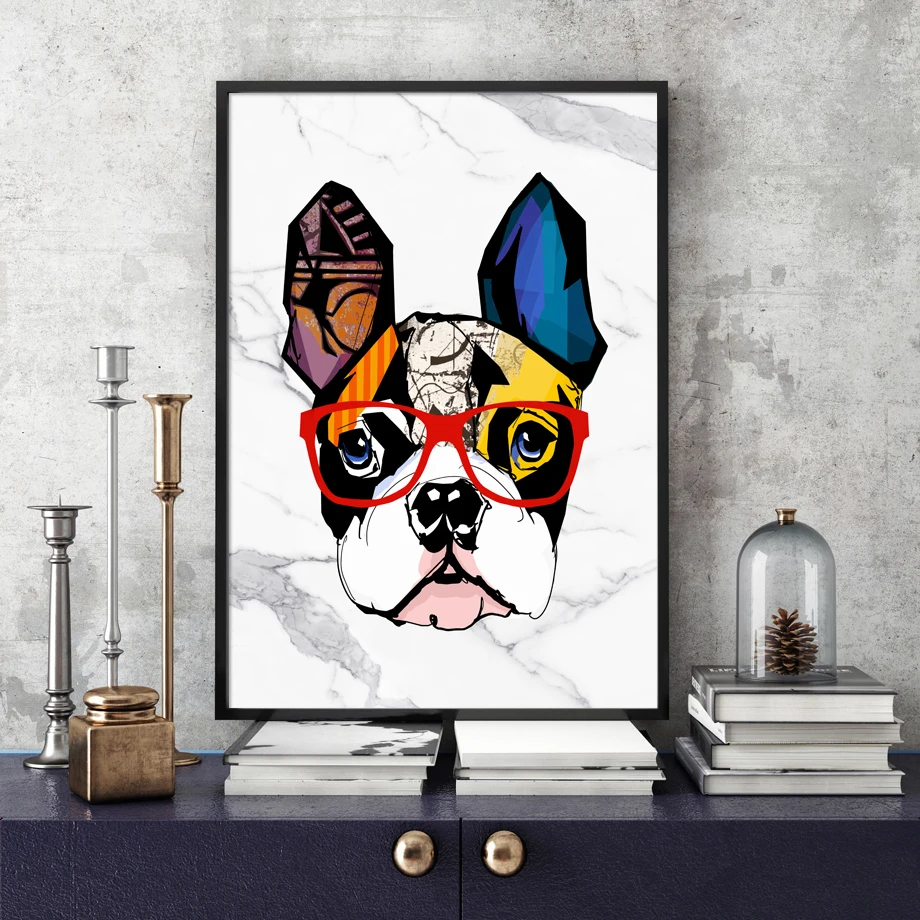 

Home Decoration Wall Art Canvas HD Prints Abstract Marble Bulldog Pictures Nordic Style Painting Modern Modular Poster Kids Room