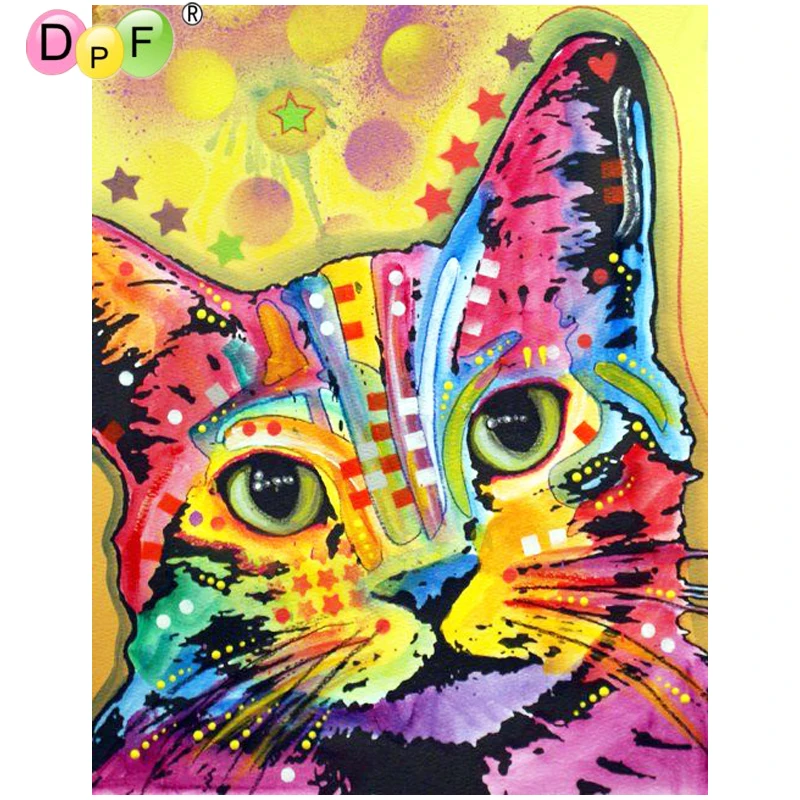 

DPF DIY Gift colorful cat painting 5D full Round Diamond Painting Magic Cube Cross Stitch Diamond Embroidery crafts Mosaic Decor