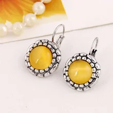 Băng Tự Retro Hình Học Earing Vàng Opal Đá Tòn Ten Bông Tai Cổ Điển Cổ Bông Tai Bạc Cho Nữ oorbellen pendientes(China)