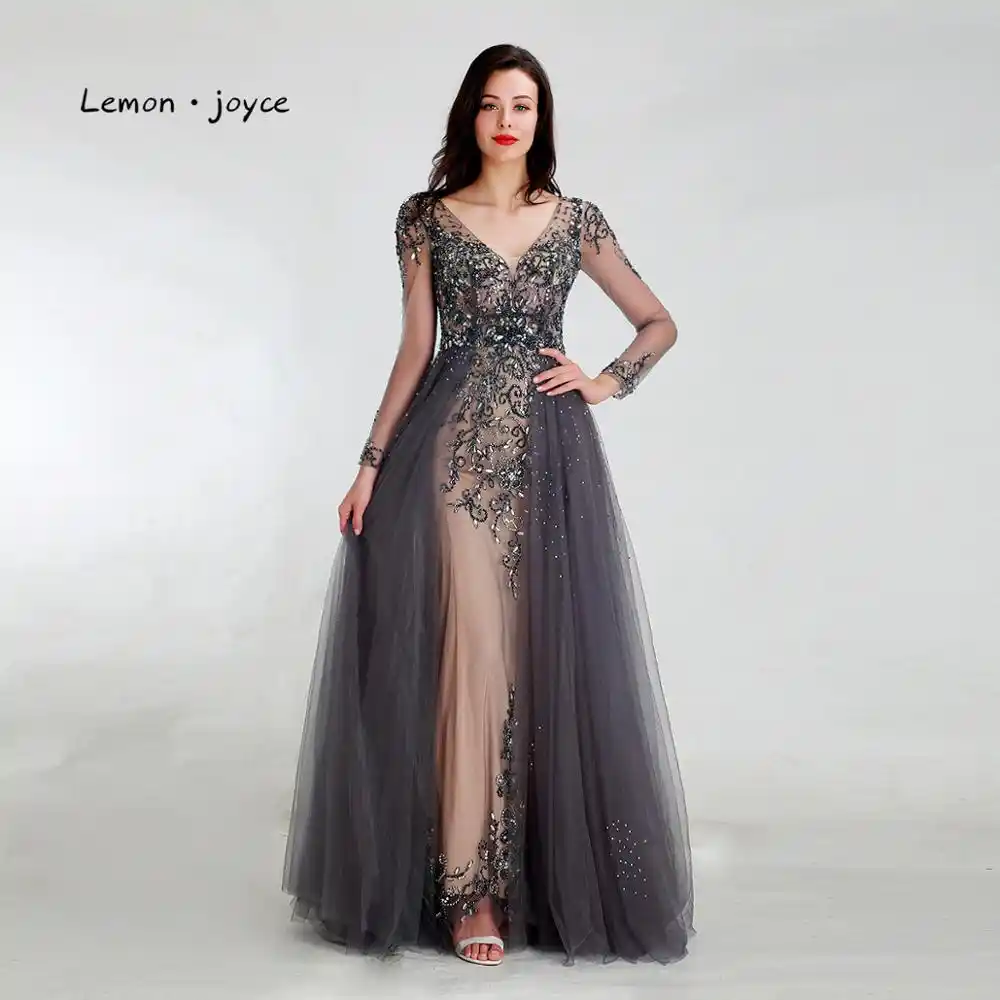 Lemon Joyce Vestidos De Noche Largos Formales Sexys De Manga Larga Con Vestidos De Fiesta De Noche Y Cuentas Vestido Arabe Tunica De Soiree De Dubai Aliexpress