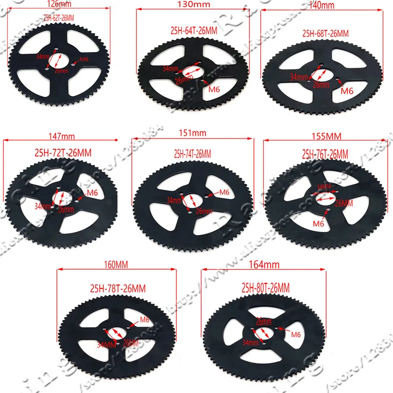 60 62 64 66 68 70 72 74 76 78 80 T Dente 25H 26Mm Corona Mini Moto Atv Quad Dirt Pit Pocket Bike Chopper 47Cc 49Cc