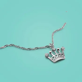 

Simple style 925 sterling silver necklace female female crown pendant design solid silver necklace charm jewelry Valentine's Day