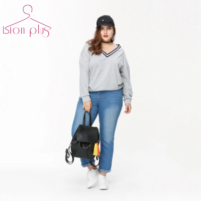 Collar Hit Color Hoodies Sweatshirt Women 4XL 5XL 6XL 2017
