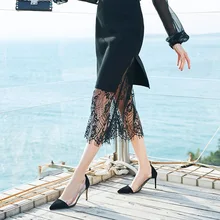 Длинное готическое Макси Плиссированное летнее уличное Платье Бохо сексуальное размера плюс rokjes плиссе женские юбки офисная Лолита с разрезом кружева