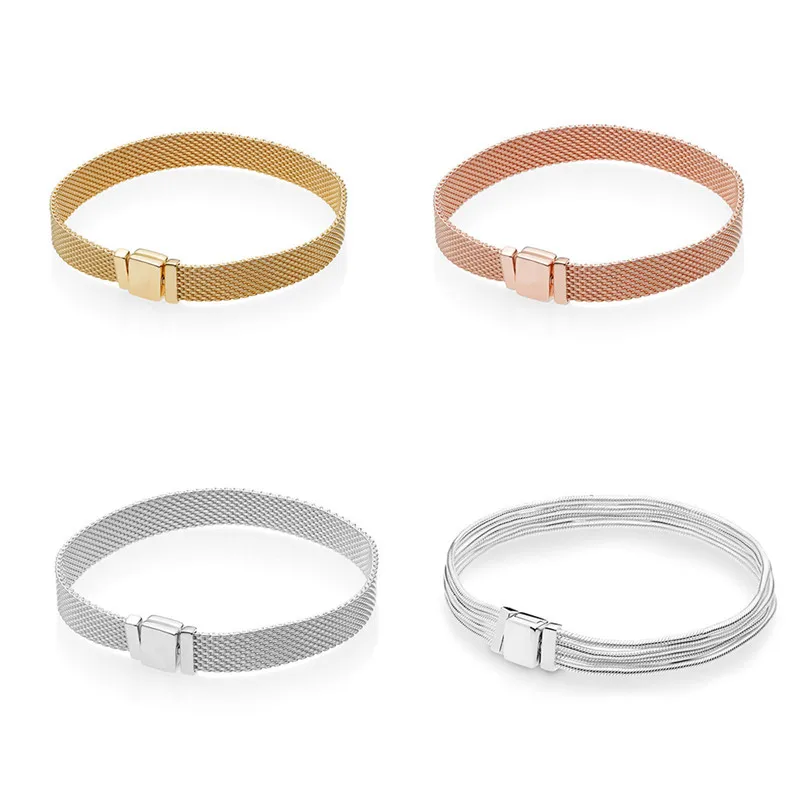 

4 Types Reflexions Bracelets for Women & Men Original 925 Sterling Silver Bracelets Jewelry Signature Clasp Woven Chain DIY
