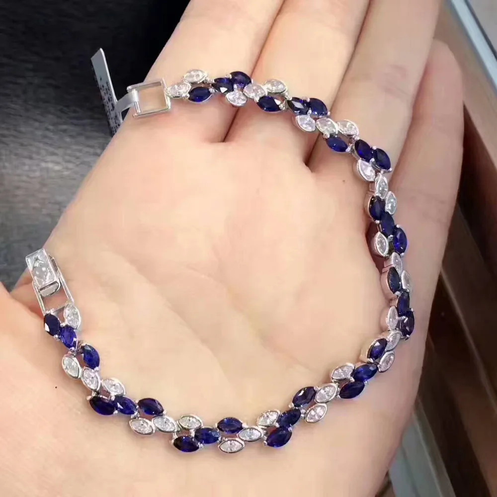 Natural blue sapphire gem Bracelet Natural gemstone Bracelet 925 silver