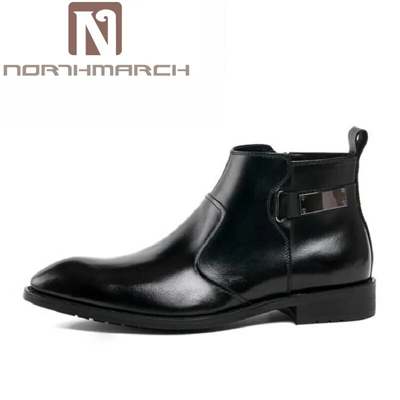 

NORTHMARCH Luxury Quality Italian Mens Ankle Boots Round Toe Business Bling Shoes High Top Male Elegant Dress Shoes Askeri Bot
