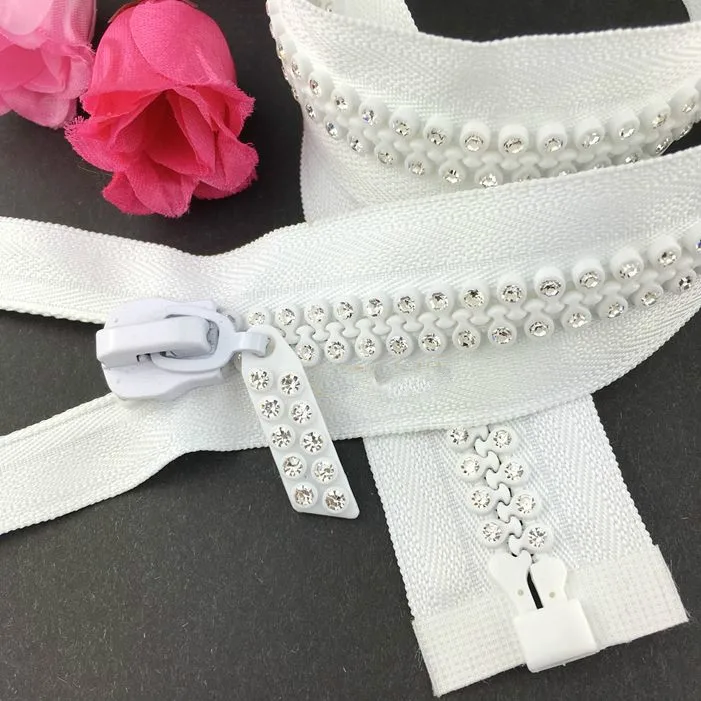 1pcs/lot 10 Length 70cm Decorative Rhinestone Zipper WHITE OPEN END