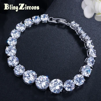

BeaQueen Noble Big CZ Round Stone Wedding Bridal Tennis Bracelets Clear White Cubic Zirconia Party Jewelry for Women B138