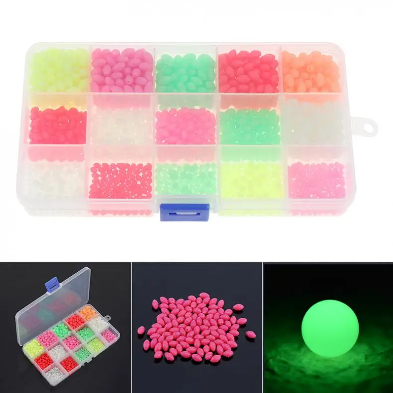 

1500pcs Colorful Oval Hard Fishing Beads 3 Sizes Mixed Luminous Light Glowing Balls Sea Fishing Lure Bait Floating Float Beads