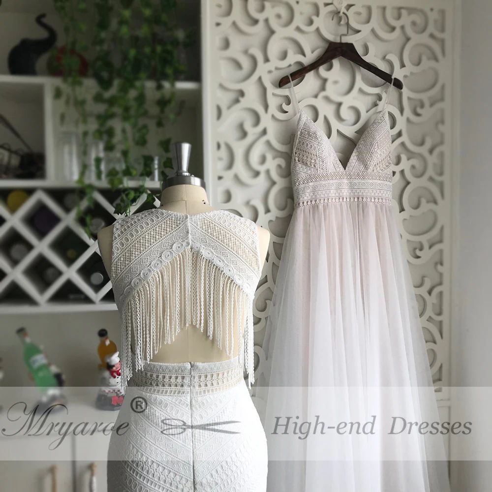 Mryarce New BOHO Chic Unique Lace Wedding Dress Bohemian Long Bridal Gowns Amazing Tassel Open Back vestido de noiva (6)