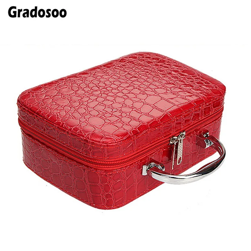 

Gradosoo Alligator Pattern Makeup Bags Women Waterproof Cosmetic Bags Female Fashion Metal Handle Makeup Travel Organizer LBF533