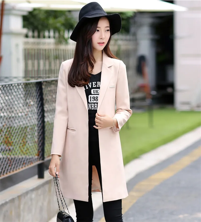 New Women Long Blazer Coat 2019Spring Korean Business Office Suit Jackets Ladies Blazers Solid Slim Female Tops Outerwear AA548