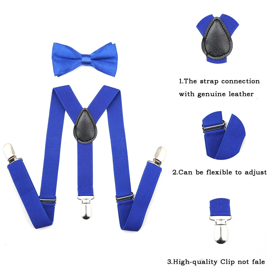 Модные детские подтяжки галстук бабочка для мальчиков и девочек, регулируемые детские Эластичные подтяжки с 3 зажимами на спине, 1 комплект