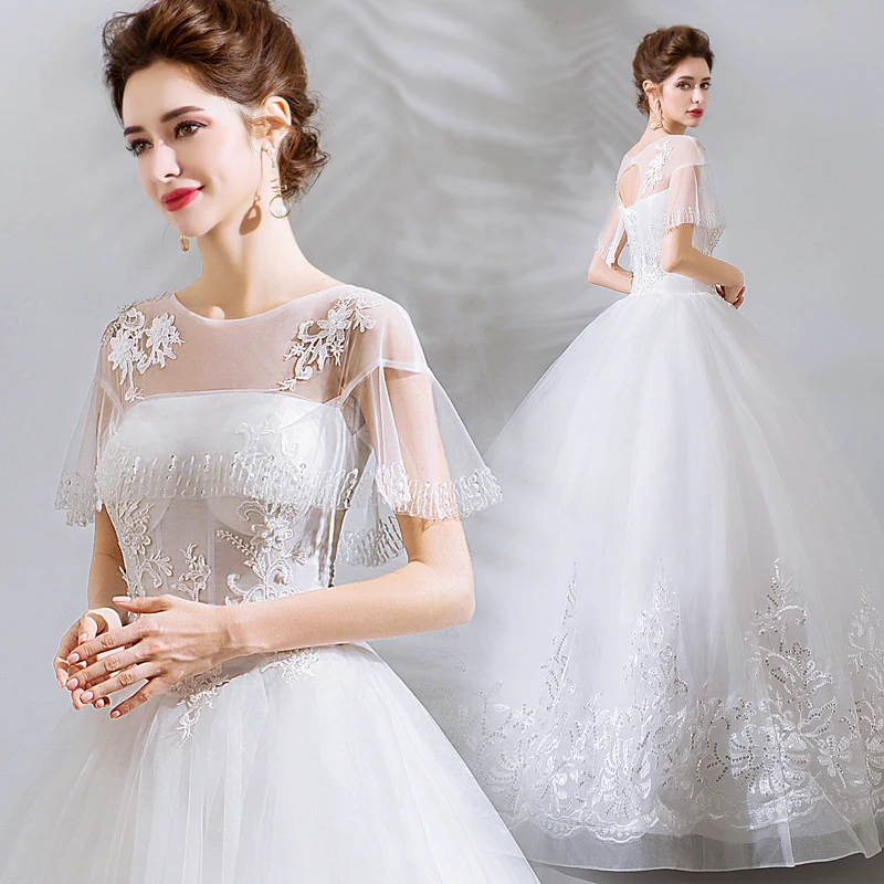 

New white with wraps simple wedding dress bridal dress free shipping