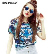 Весна лето женские новые футболки с круглым вырезом Женская мода Тигр Камуфляж Печатный персональный Топ женские повседневные свободные футболки Q620