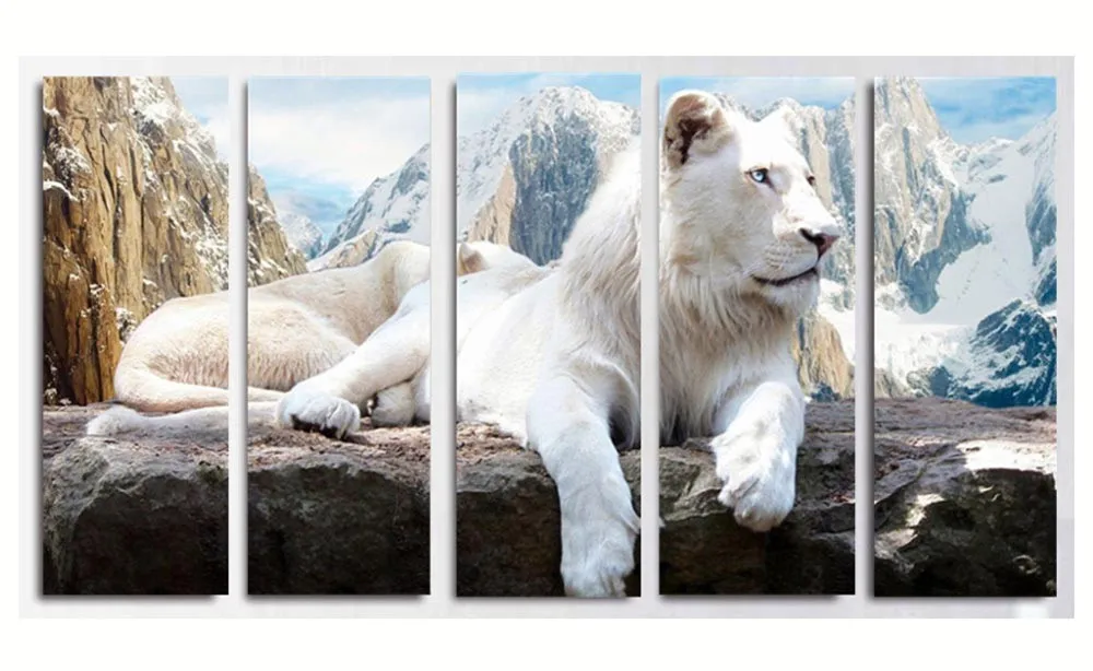 5pcs Canvas painting diy Diamond Embroidery Modern lion Animal 3d Diamond Painting Tiger Mountain Landscape Triptych home decor