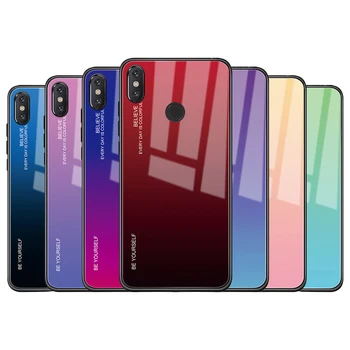 

50pcs Gradient Colorful Tempered Glass Back Case For Xiaomi Mi 10 Pro 9 SE 8 Lite 6 6X CC9 CC9E Max Mix 3 F1 Soft TPU Edge Cover