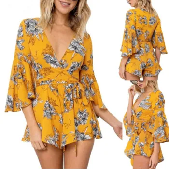 

New Hot US Women Sexy Boho Maxi Evening Party Chiffon Playsuits Summer Beach Girl Bodysuit