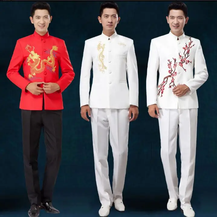 5157 18 De Réduction2019 Nouveauté Chinois Tunique Costume Hommes Costume Ensemble Avec Pantalon Hommes Costumes Mariage Marié Formel Robe Costume