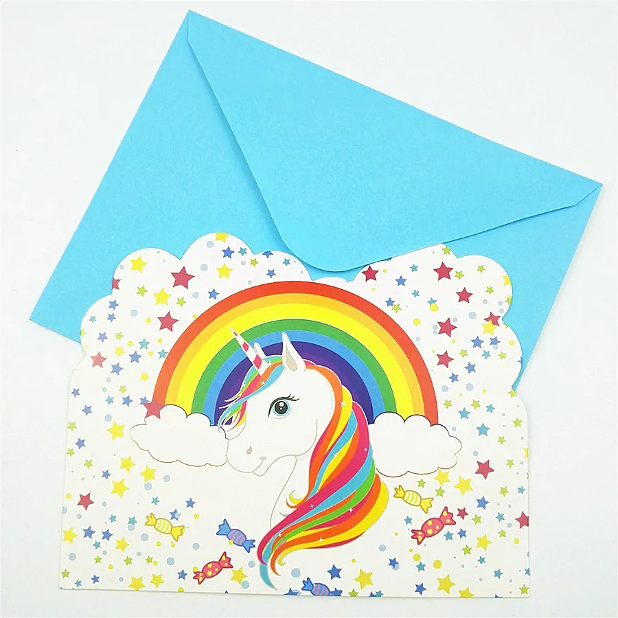  6pcs/set Invitation Card envelopes Unicorn Horse Kids Birthday party supplies baby shower event uni - 33004528864