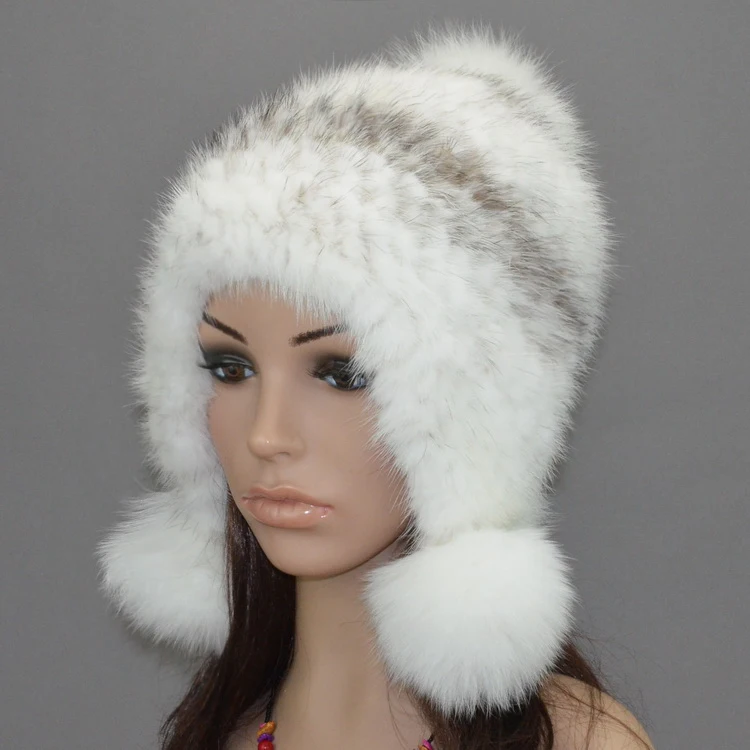Меховые шапки для женщин, шапка eaflap с натуральным мехом норки/лисы/енота, осенне-зимняя теплая шапка для защиты ушей, вязаная норковая шапочка H922