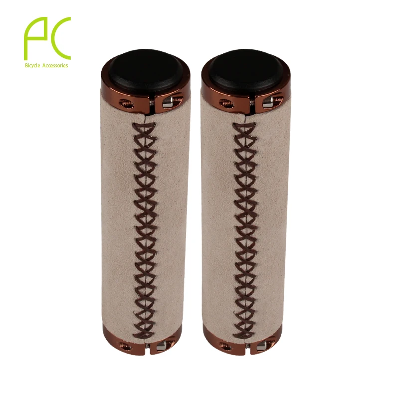

PCycling Ultra-light Cycling MTB Bike Bicycle Handlebar Grips Vintage Retro Leather Bilateral Lock Leather Cowhide Grips