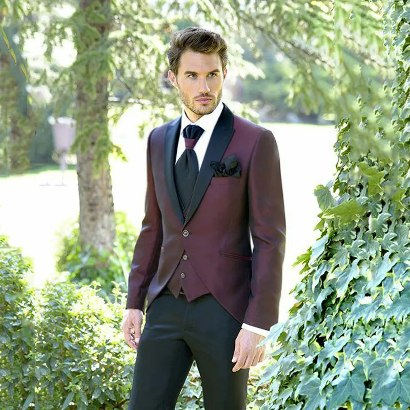 Peaked дизайн мужские костюмы для свадьбы пиджак для жениха мужской бордовый пиджак черные брюки костюм Homme 3 шт Slim Fit Terno Masculino