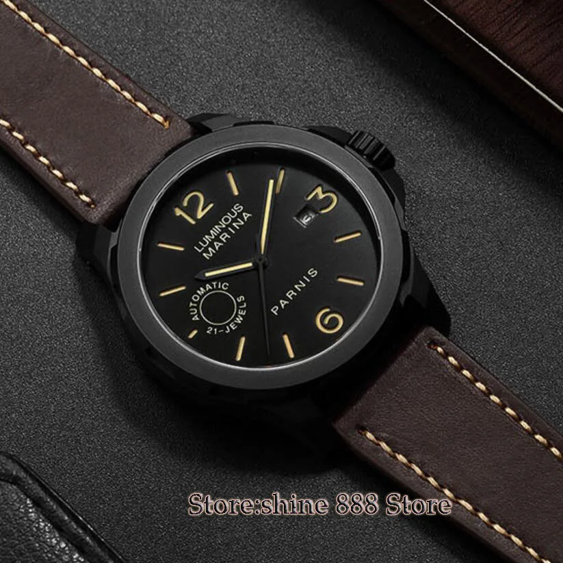 

43mm Parnis black dial PVD Sapphire Glass 21 jewels miyato Automatic mens Watch