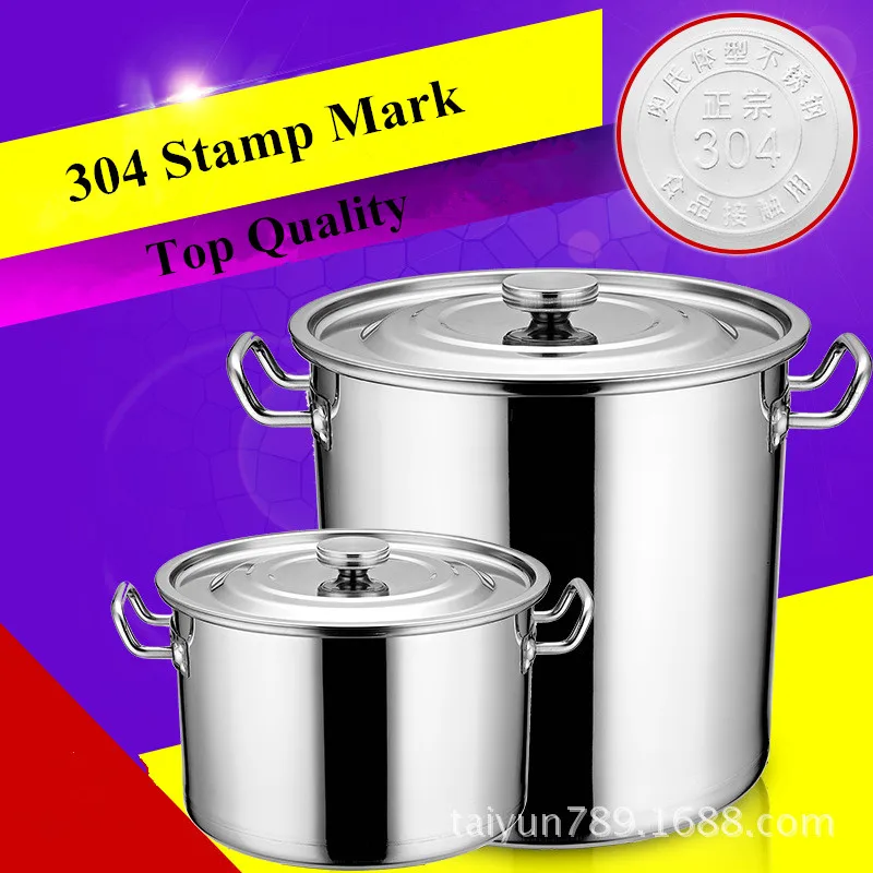

Food Frade 18/10 2MM Thick Stainless Steel Barrels With Cover For Induction Cooker Multi-use Stockpot Cooking Pots