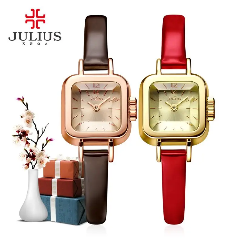 Женские кварцевые часы Julius с желтым золотом модельные браслет Япония Movt