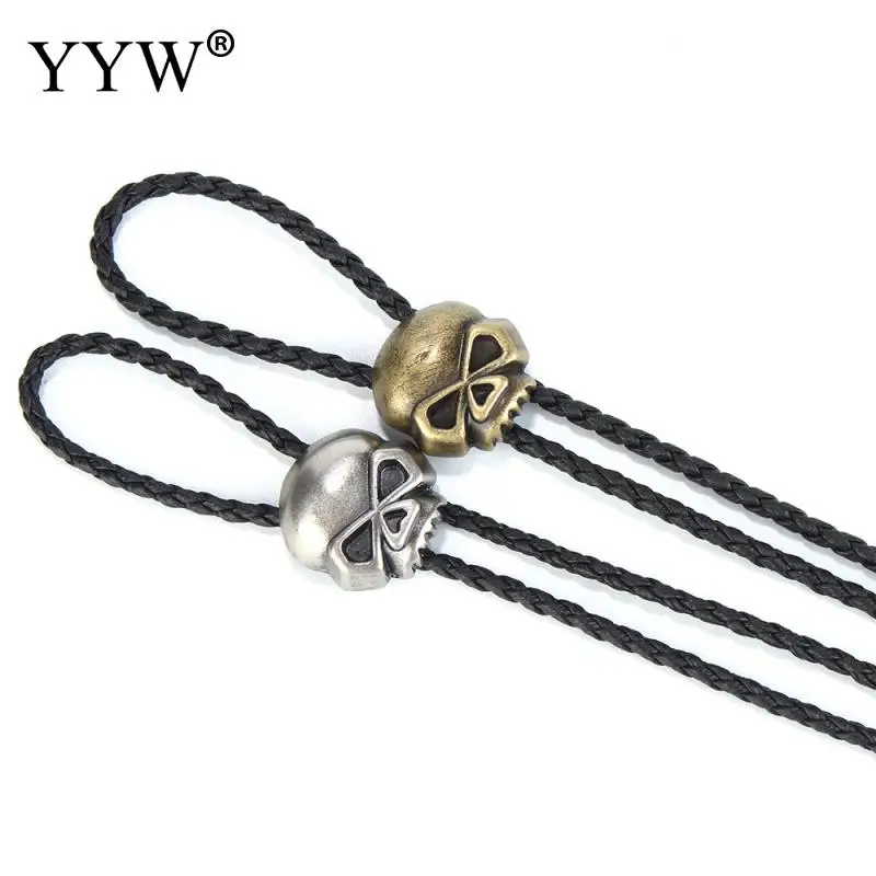Punk cool Zinc Alloy Sweater Necklace with Nylon Cord Skull men/women necklaces pendants adjustable choker | Украшения и