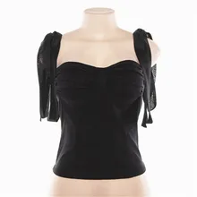 Новое поступление Для женщин модные, пикантные короткие топики с открытыми плечами Топы Черный Женская майка с тонкими бретелями Высокое качество Топ