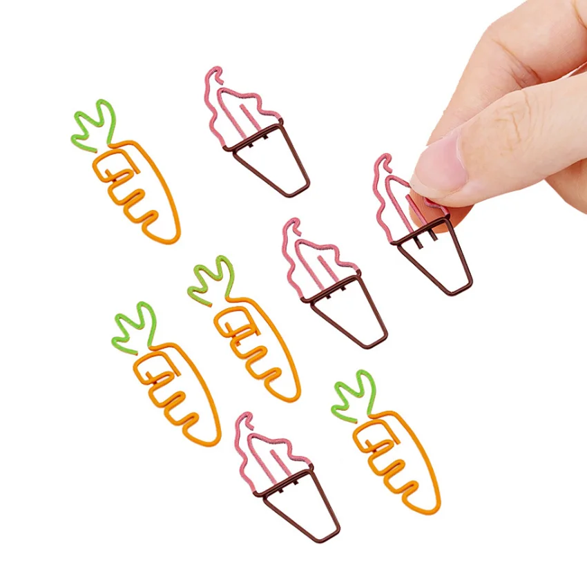 

100pcs/lot Metal clip vegetables Ice Cream style Clips Metal Material Memo Clip for book School Party Supplies Gift for Kids