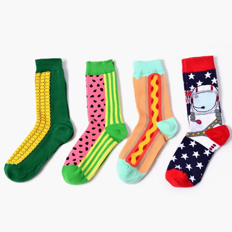 4 пар/лот хлопковые мужские носки в стиле ретро с принтом Веселые Happy Sox Харадзюку