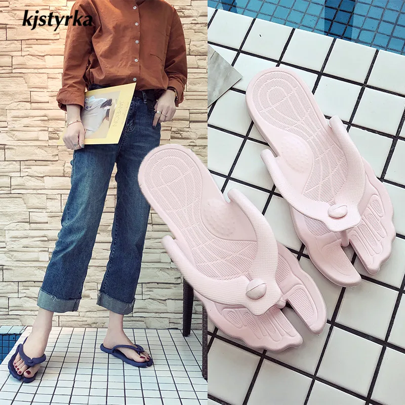 

kjstyrka flip flops solid outside Slippers women Summer leisure comfortable bathroom Beach slides anti-slip shoes pantuflas