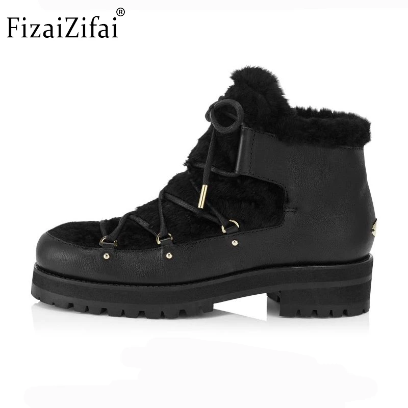 

Winter Genuine Real Leather Boots Women Plush Ankle Snow Boots Feminina Casual Platforms Fashion Lace Up Women Shoes Size 33-43