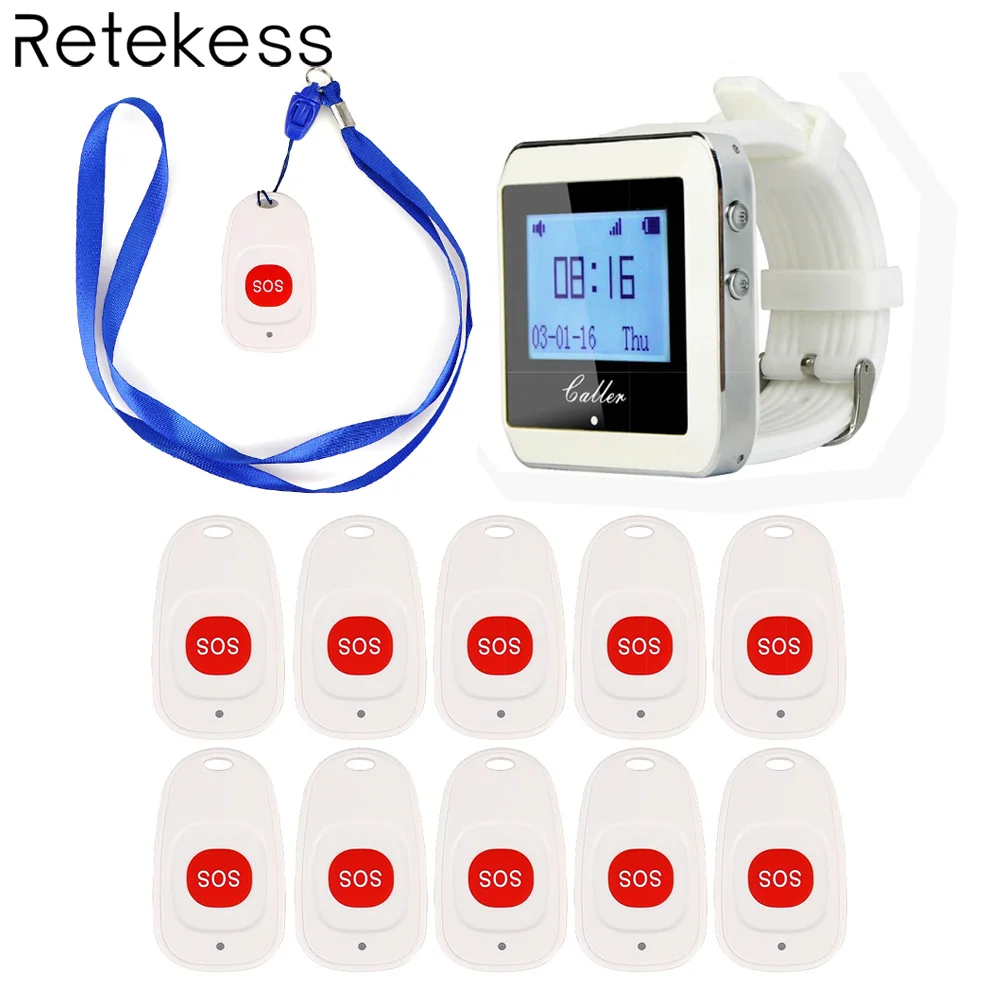 Wireless Hospital Nurse Calling System 1 Watch Receiver + 10 Call Bell
