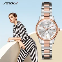 SINOBI Fashion Wristwatches Women Stainless Steel Band Women font b Dress b font Watches Women Quartz