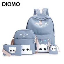 DIOMO 4 шт./компл. школьные рюкзаки для мальчиков и девочек подростков женский рюкзак Sac A Dos Femme милый кот-саквояж из плотной ткани для детей