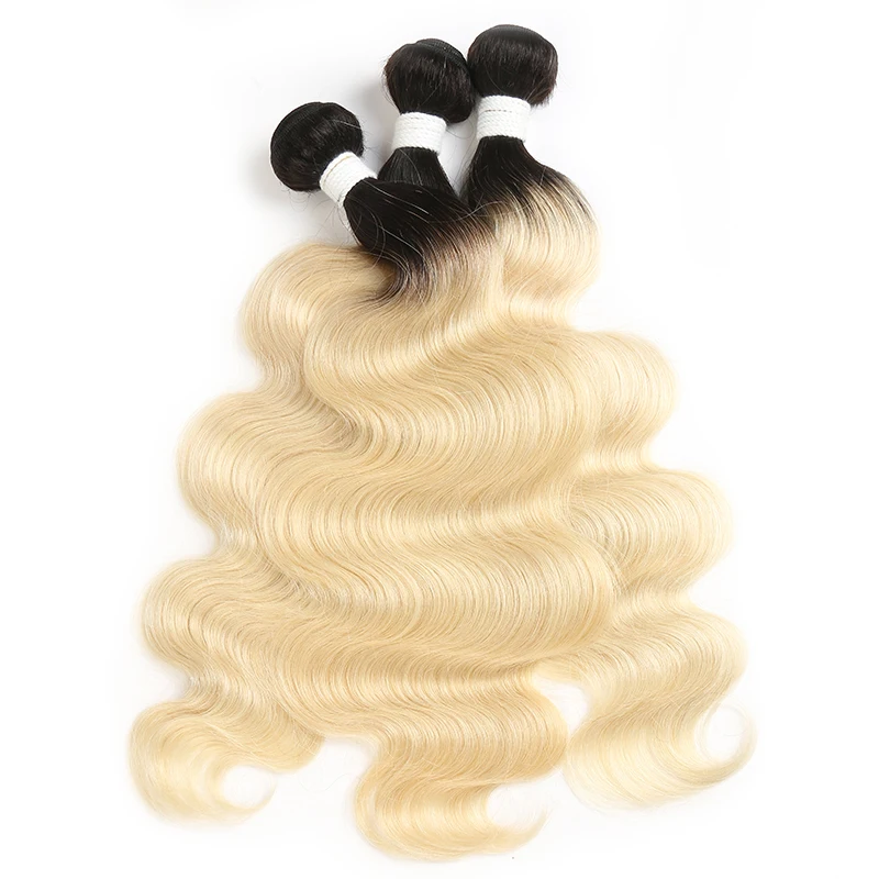 Омбре блонд пряди с фронтальными волосами KEMY бразильские объемные волнистые пряди с закрытием не Реми волосы ткет 3/4 шт. пряди для волос