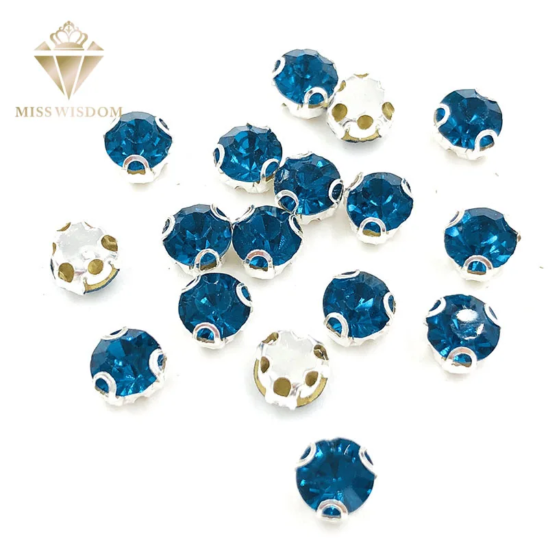 

New Peacock blue round shape 3D claw rhinestone strass Glass Crystal sew on rhinestones High quality diy clothing accessories
